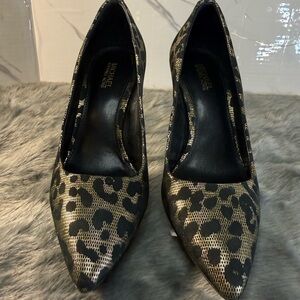 Michael Kors Leopard Print Black and Gold Heels